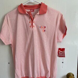 NEW Vintage TAIL Peach White Striped S/S Golf Collared Shirt Top - S - NWT